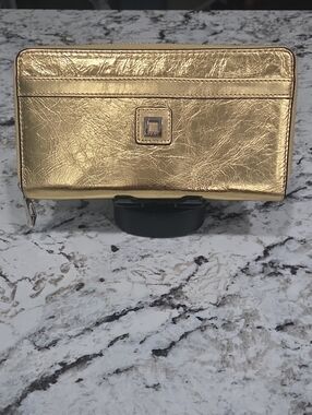Lodis GOLD Leather Crinkled Zip Around Wallet